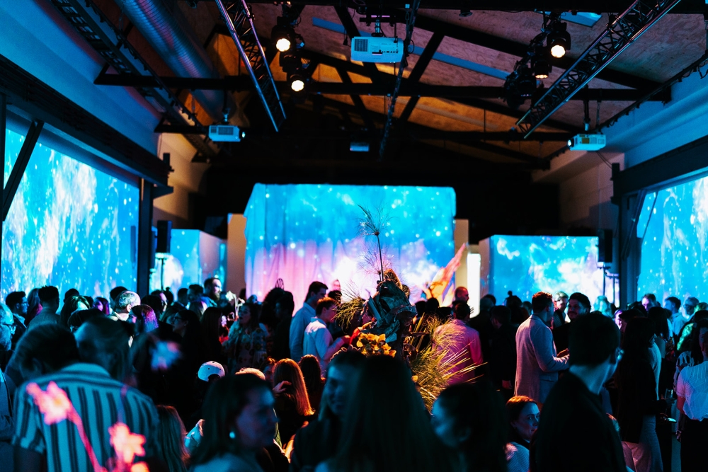 Largescale digital projections at events are possible with Nudo and Immerso at immersive experiential venue Two Ton Max in North Melbourne.