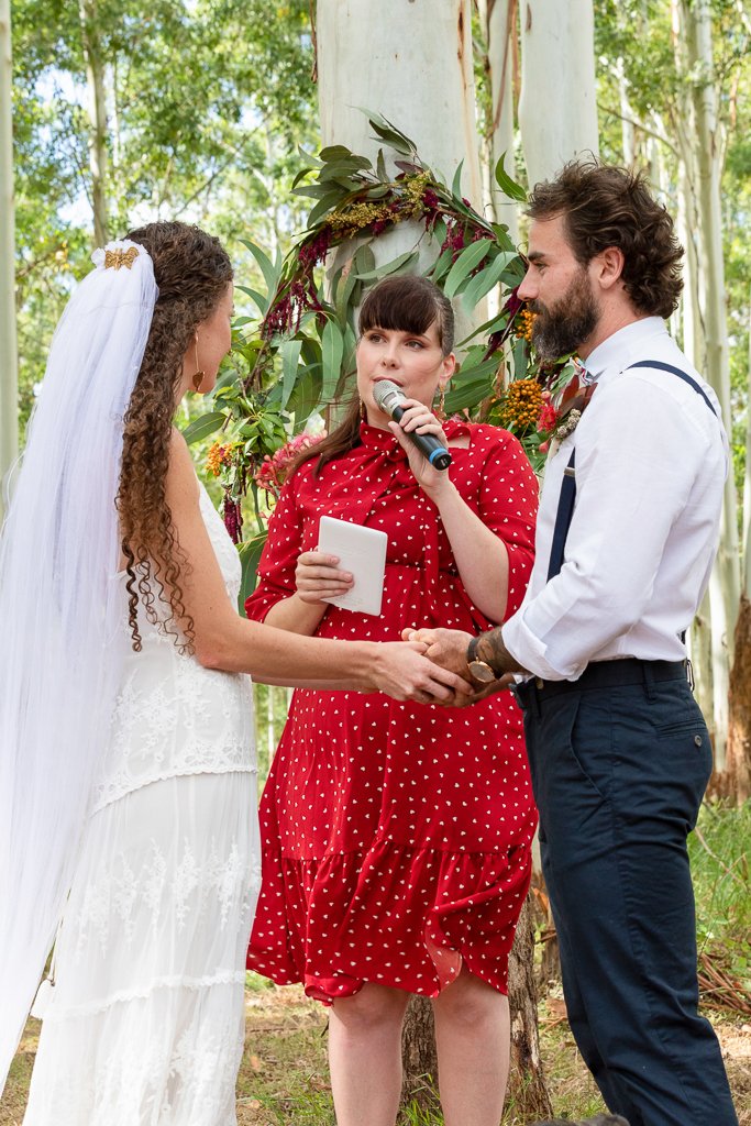 Chloe and Mitch during their bush wedding ceremony