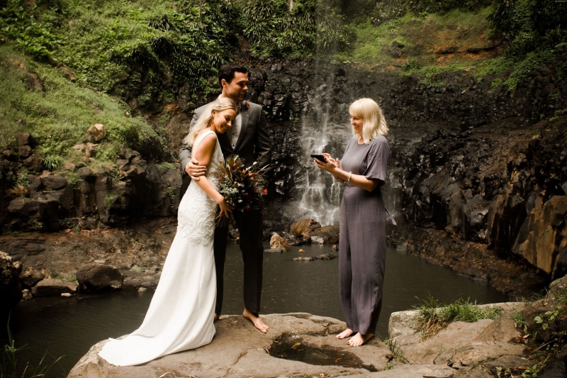 Waterfall elopement couple in nature